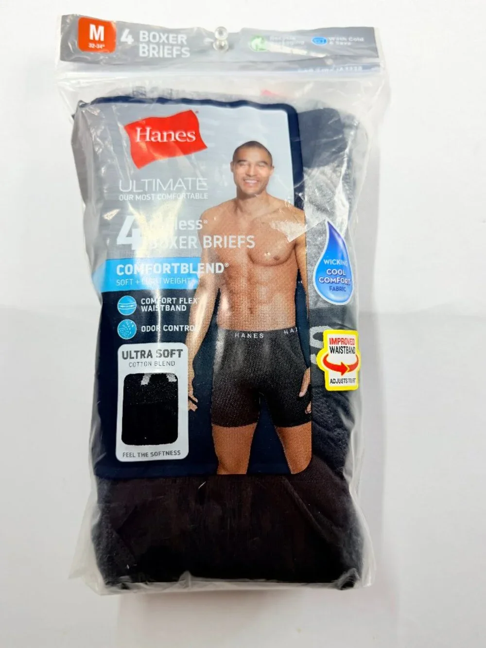Hanes Ultimate Tagless Boxer Briefs 4 Pack Black Size M 32-34 ComfortBlend New